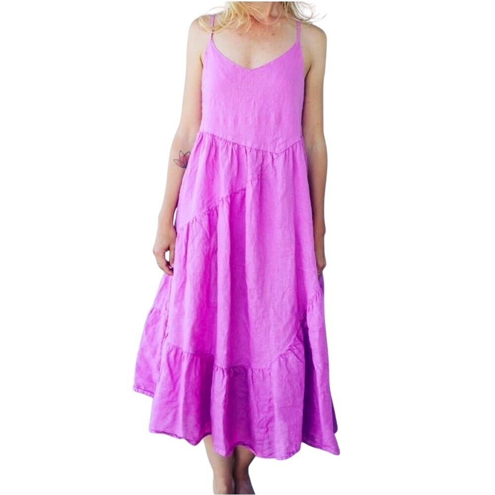 CP SHADES Pink Sleeveless Midiβ Dress Size XS Linen